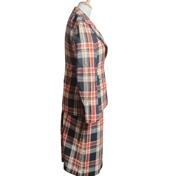 Collectors Items Leonard Sunshine Vintage 1970s Red And Black Plaid Skirt Suit - Picture 4 of 12